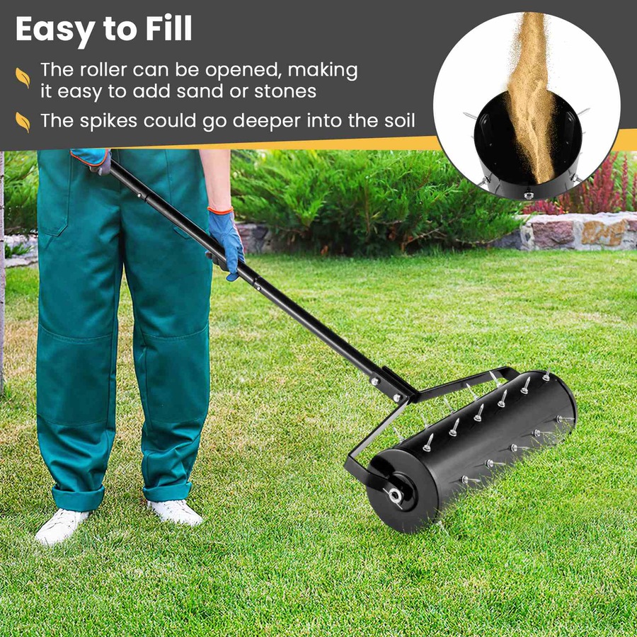 Buy Costway 53cm Lawn Aerator Roller Scarifier Fillable Rolling Steel ...