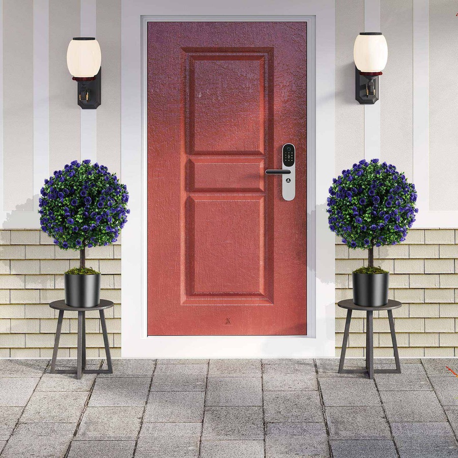 Costway 55cm Set of 2 Artificial Purple Rose Topiary Ball Trees Fake Boxwood Potted Decorative Plant