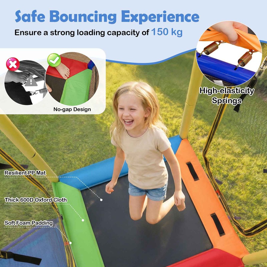 Costway 5in1 Swing Set w/Trampoline Metal Outdoor Playset 2 Belt Swing Slide Ladder Basketball Hoop Playground Backyard