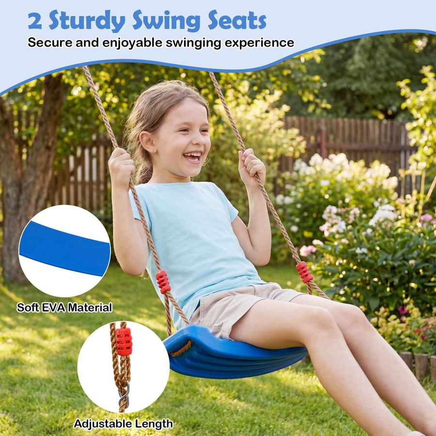 Costway 5in1 Swing Set w/Trampoline Metal Outdoor Playset 2 Belt Swing Slide Ladder Basketball Hoop Playground Backyard