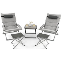 Costway 5pcs Folding Patio Bistro Set Outdoor Conversation Setting Dinning Chair & Coffee Table w/Cushion & Footstool Garden Yard