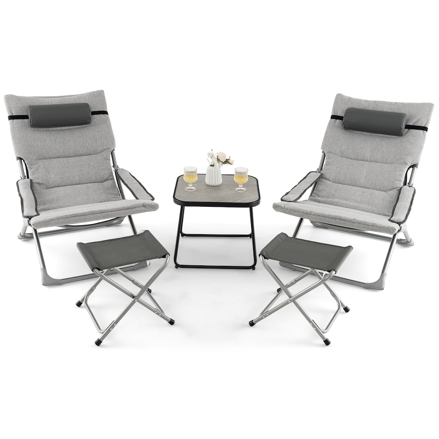 Costway 5pcs Folding Patio Bistro Set Outdoor Conversation Setting Dinning Chair & Coffee Table w/Cushion & Footstool Garden Yard