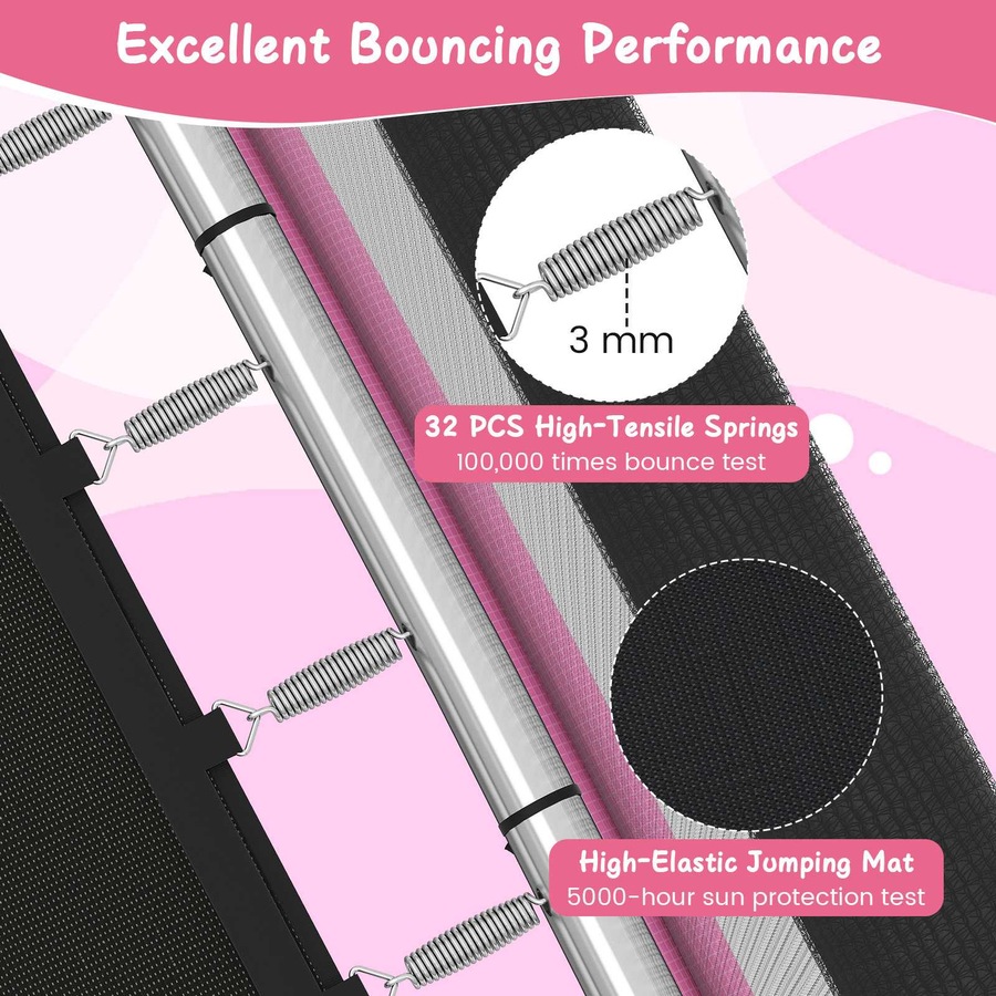 Costway 6 FT Trampoline w/Swing Horizontal Bar & Enclosure Net Indoor Outdoor Rectangle Rebounder Pink