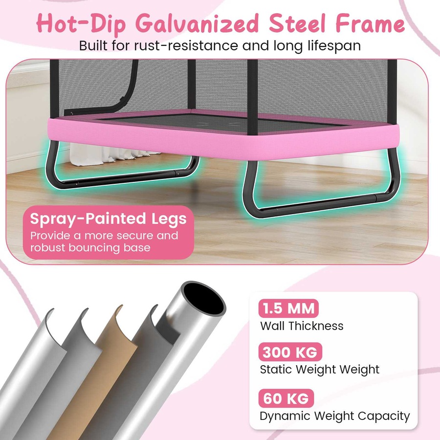 Costway 6 FT Trampoline w/Swing Horizontal Bar & Enclosure Net Indoor Outdoor Rectangle Rebounder Pink