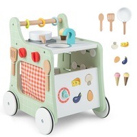 Costway 6-in-1 Stroller Wooden Walker Push Pull Learning Activity Center w/Play Kitchen,Teaching Clock