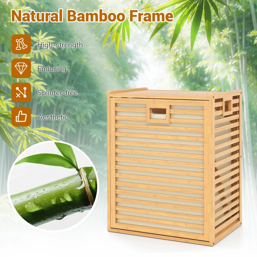 Costway 68 L Bamboo Laundry Hamper w/Removable Bin Tilt-Out Design & Top Shelf Natural