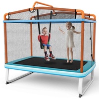 Costway 3-in-1 Trampoline/Swing/Horizontal Bar w/Enclosure Security Net Pad Indoor Outdoor Jumping Fun Orange