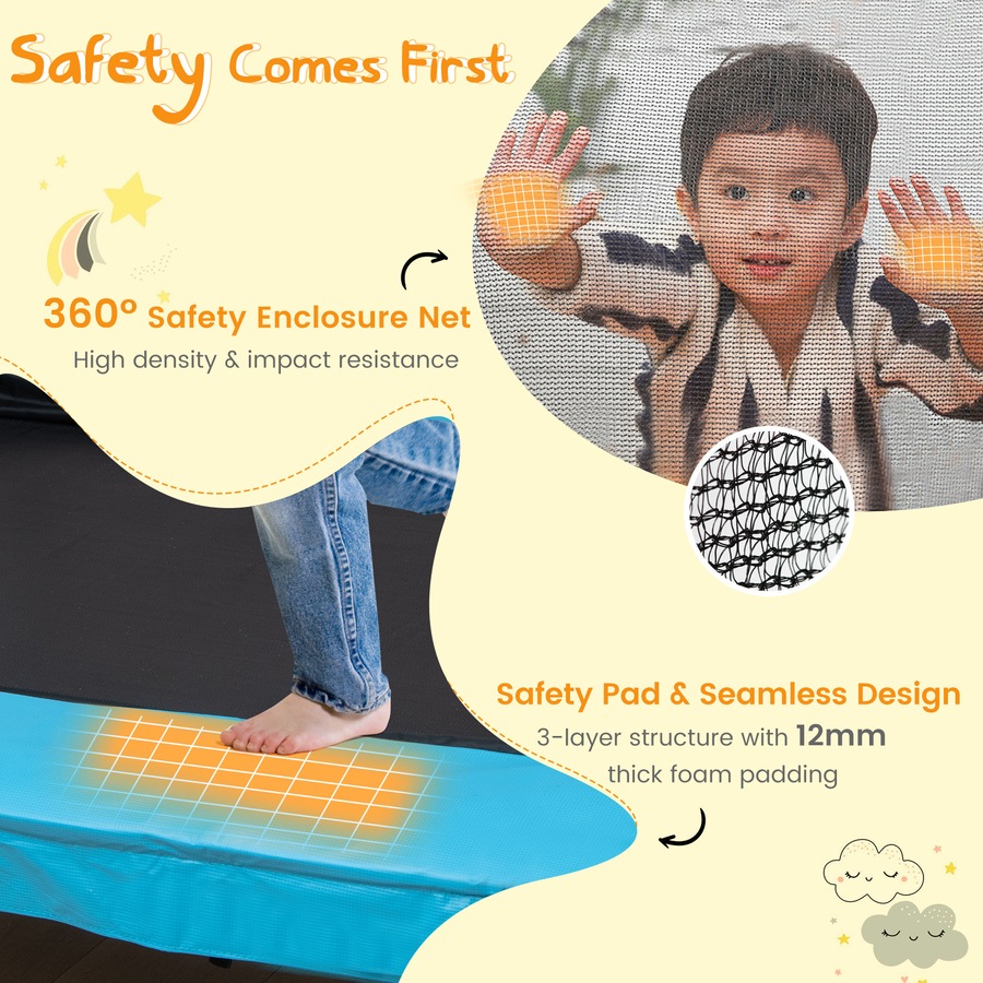 Costway 3-in-1 Trampoline/Swing/Horizontal Bar w/Enclosure Security Net Pad Indoor Outdoor Jumping Fun Yellow