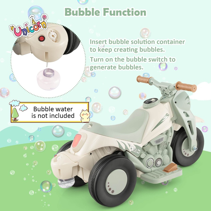 Costway 6V Bubble Car Electric Ride on Motorcycle Outdoor Motorbike Play Toy w/Bubble Maker Boys & Girls Gift Beige