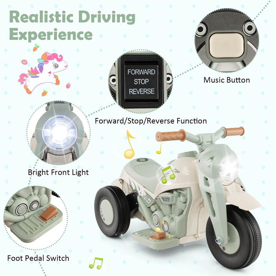 Costway 6V Bubble Car Electric Ride on Motorcycle Outdoor Motorbike Play Toy w/Bubble Maker Boys & Girls Gift Beige