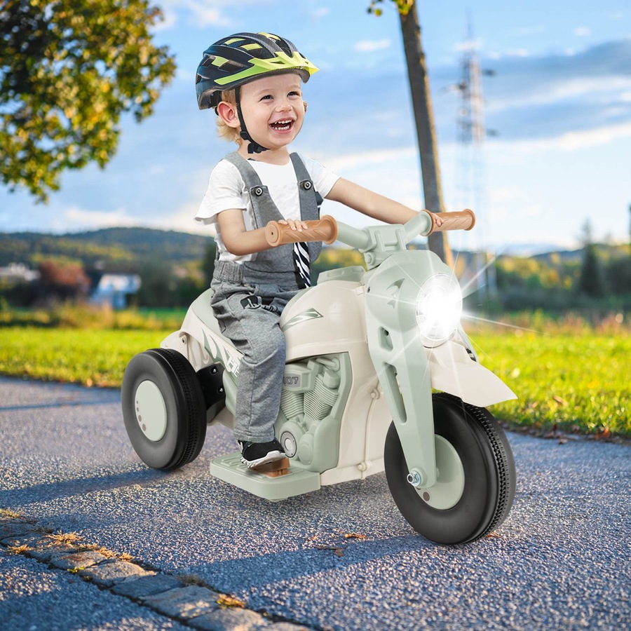 Costway 6V Bubble Car Electric Ride on Motorcycle Outdoor Motorbike Play Toy w/Bubble Maker Boys & Girls Gift Beige