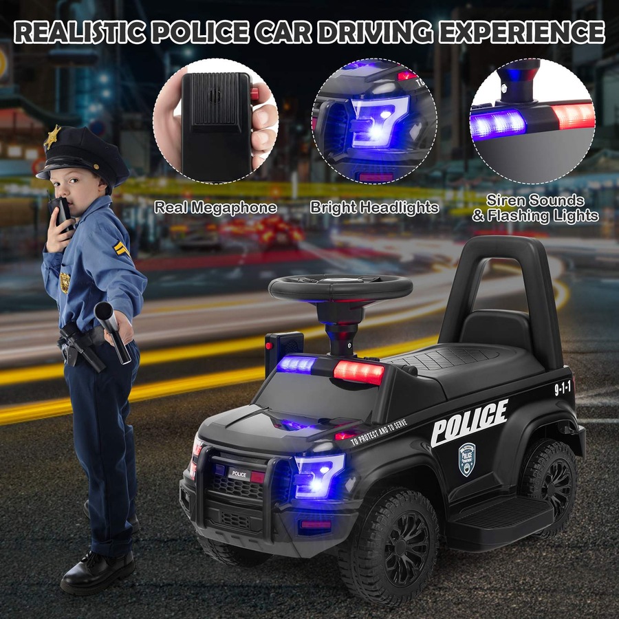 Costway 6V Electric Ride On Car Police Car Toy Vehicle for 18-60 Months Black