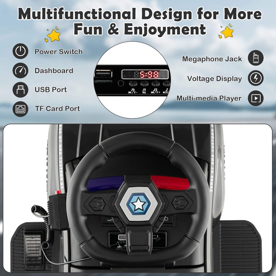 Costway 6V Electric Ride On Car Police Car Toy Vehicle for 18-60 Months Black