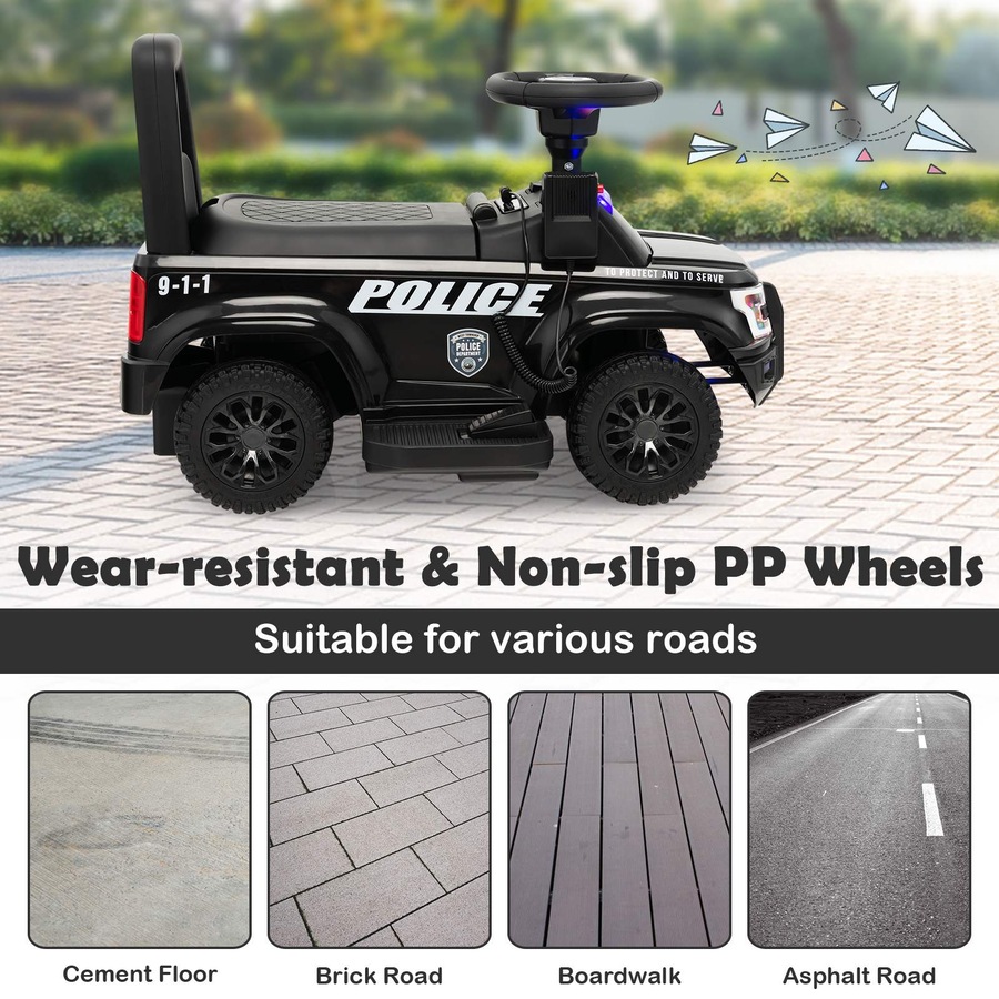 Costway 6V Electric Ride On Car Police Car Toy Vehicle for 18-60 Months Black