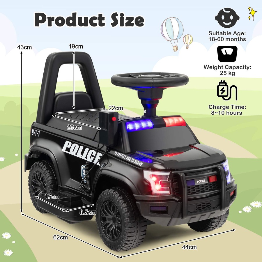 Costway 6V Electric Ride On Car Police Car Toy Vehicle for 18-60 Months Black