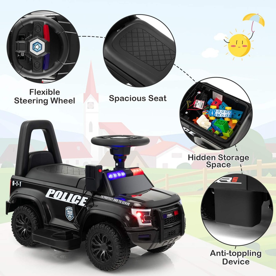 Costway 6V Electric Ride On Car Police Car Toy Vehicle for 18-60 Months Black