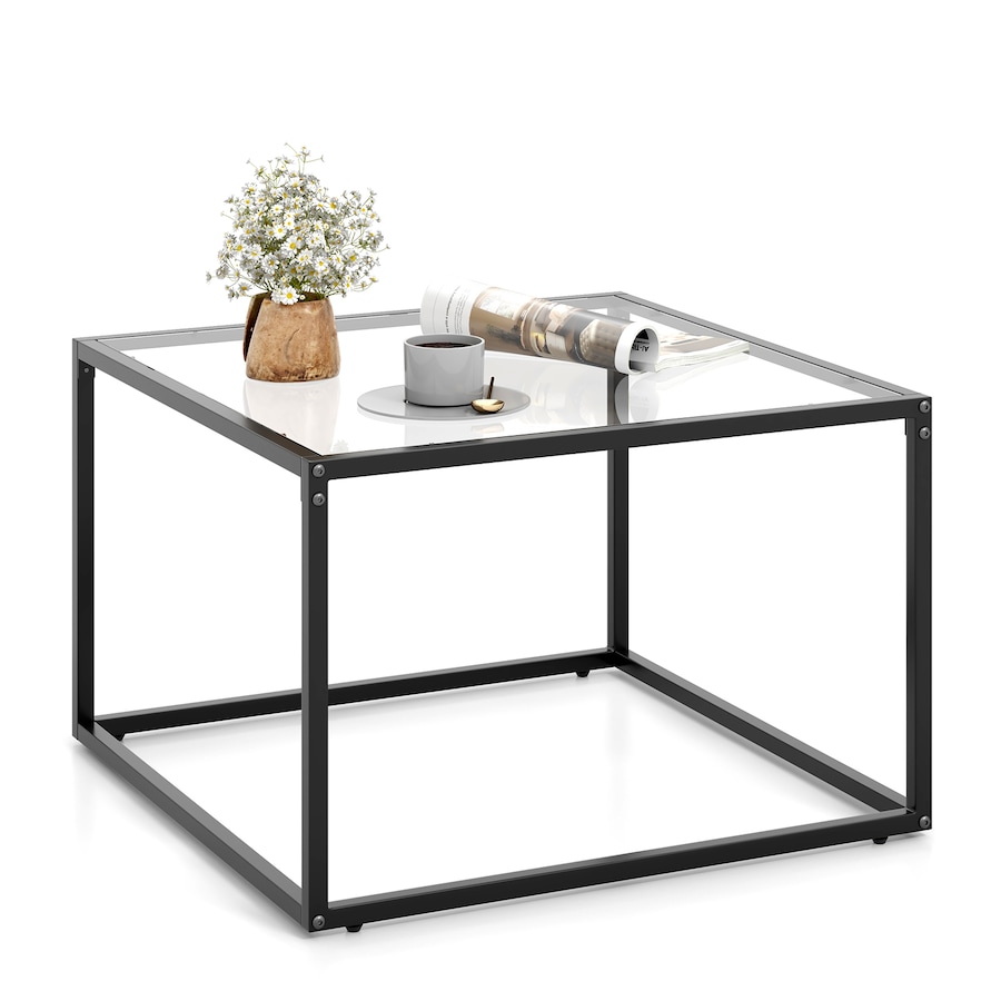 Costway 70 CM Square Coffee Table Tempered Glass Tabletop Modern Furniture Living Room Home Office