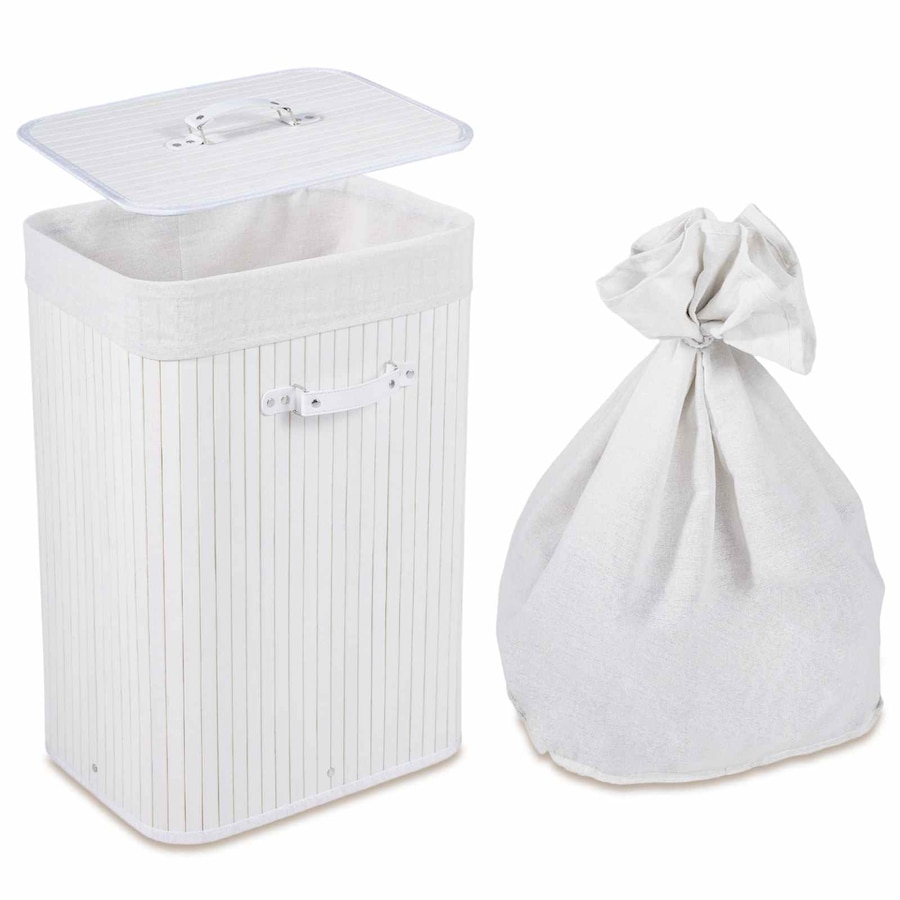 Costway 72L Bamboo Laundry Hamper Cloth Storage Basket Collapsible Bin Bag Bathroom White