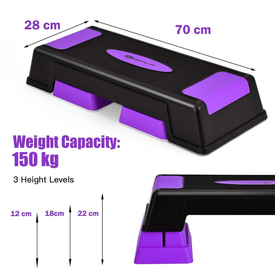 Costway Adjustable Aerobic Stepper Riser Workout Fitness Platform w/Non-slip Foot Pads Home Gym Purple