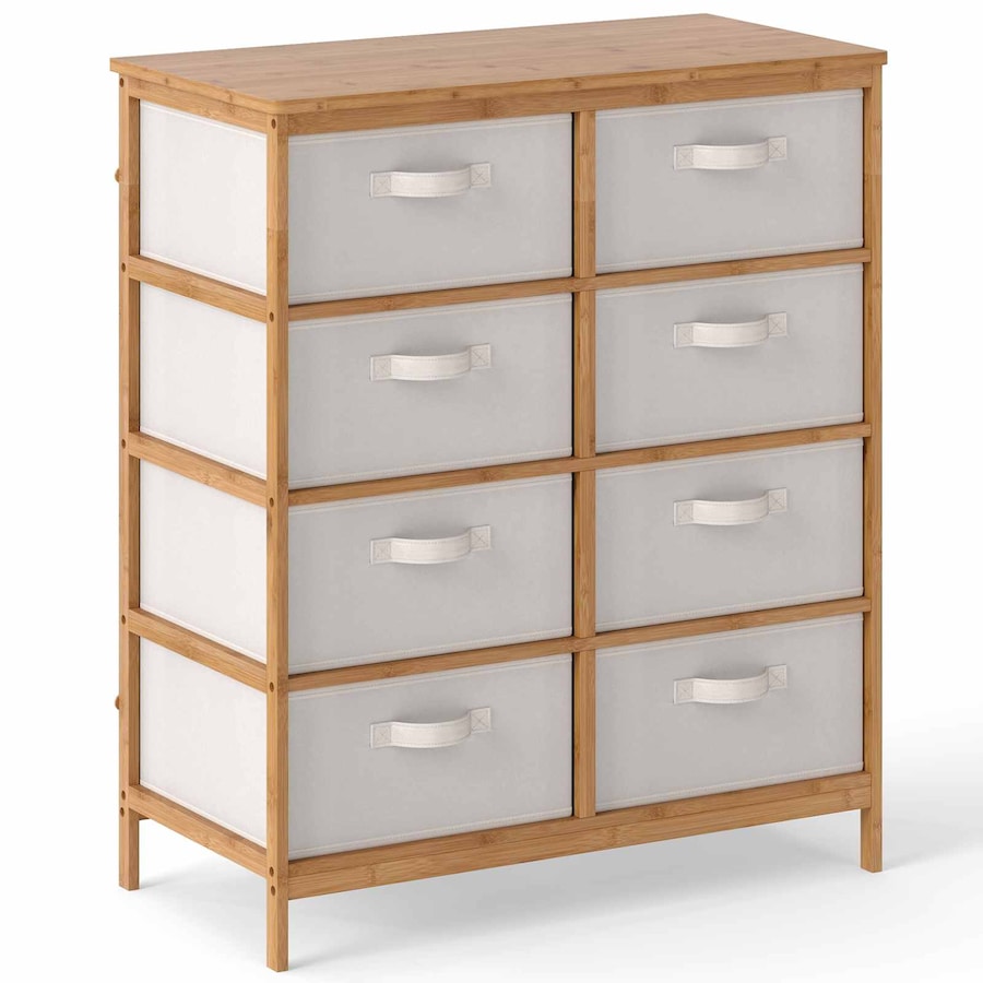 Costway 8-Drawer Dresser Bamboo Chest of Drawers Modern Storage Tower Tallboy Console Table Closet Organizer Unit