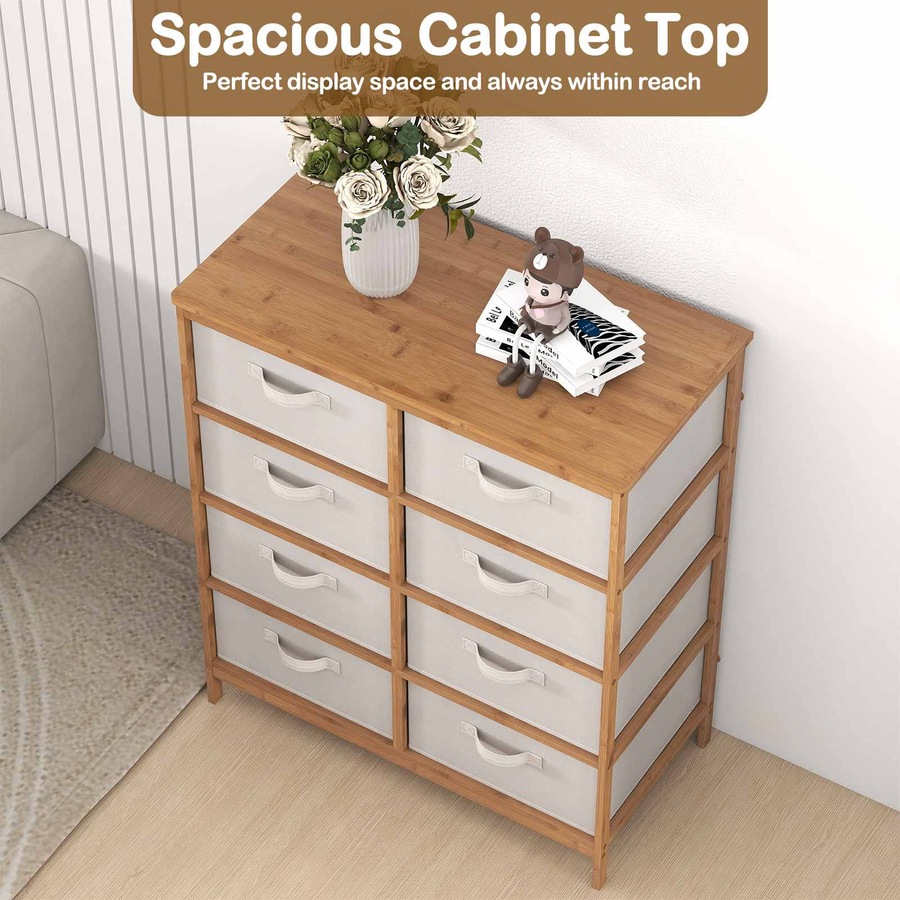 Costway 8-Drawer Dresser Bamboo Chest of Drawers Modern Storage Tower Tallboy Console Table Closet Organizer Unit