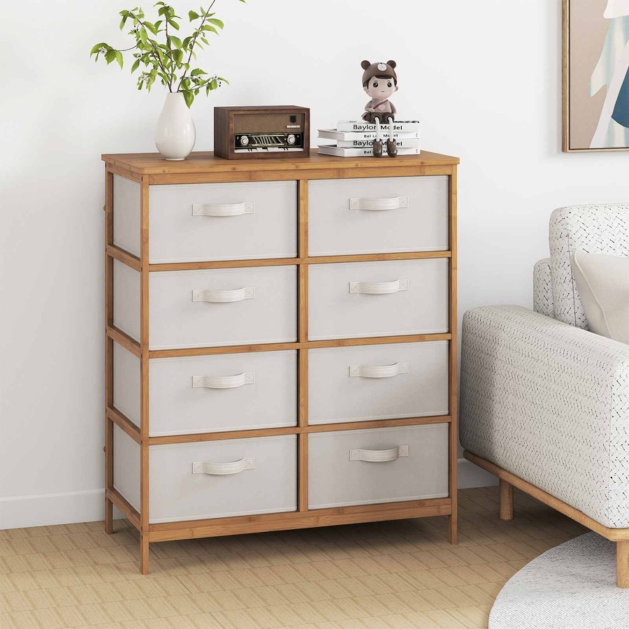 Costway 8-Drawer Dresser Bamboo Chest of Drawers Modern Storage Tower Tallboy Console Table Closet Organizer Unit
