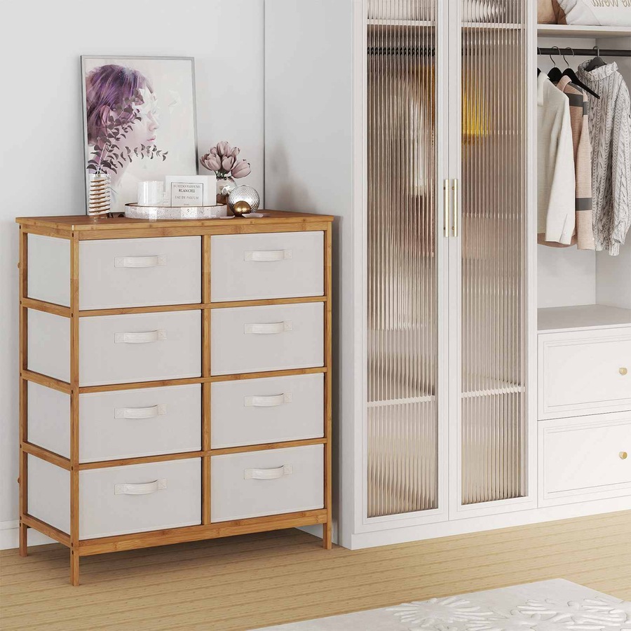 Costway 8-Drawer Dresser Bamboo Chest of Drawers Modern Storage Tower Tallboy Console Table Closet Organizer Unit