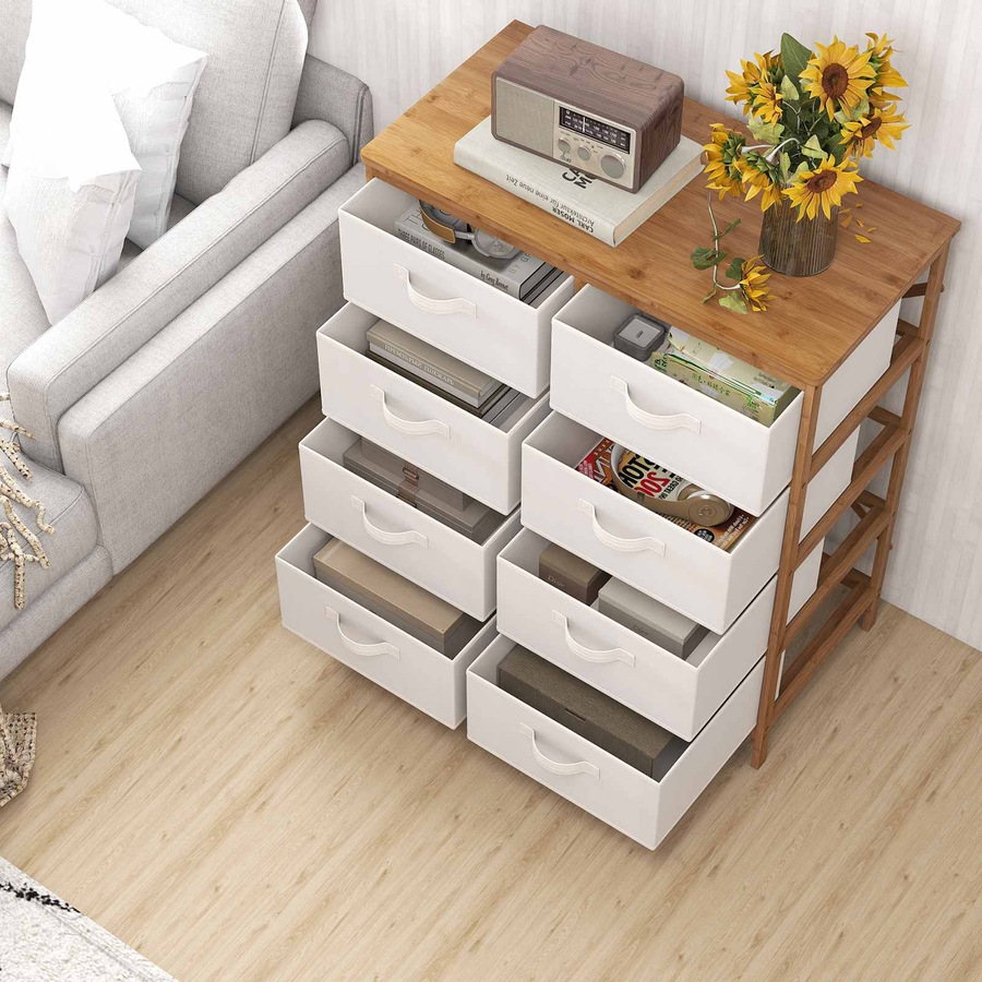 Costway 8-Drawer Dresser Bamboo Chest of Drawers Modern Storage Tower Tallboy Console Table Closet Organizer Unit