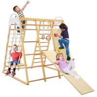 Costway 8-in-1 Climbing Set Playground Wood Swing Slide Climb Play Sets Indoor Backyard Amusement Natural