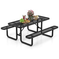 Costway 8-Person Patio Picnic Table & 2 Bench Set w/Umbrella Hole Outdoor Commercial Table Black