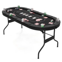 Costway 8-Player Poker Table Foldable Card Board Portable Game Table w/8 Cup Holders Black