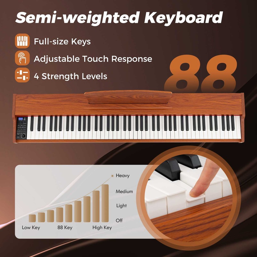 Costway 88 Key Electronic Keyboard Piano Set Semi-weighted Digital Piano w/Adjustable Stand Electric
