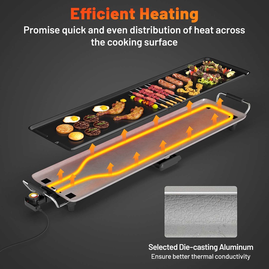 Costway 89cm BBQ Grill Electric Griddle Extra Large Teppanyaki Grill w/Insulated Handles/Drip Tray Nonstick