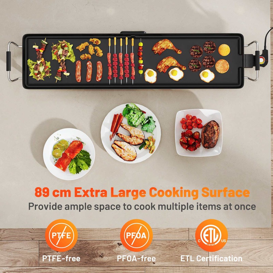 Costway 89cm BBQ Grill Electric Griddle Extra Large Teppanyaki Grill w/Insulated Handles/Drip Tray Nonstick