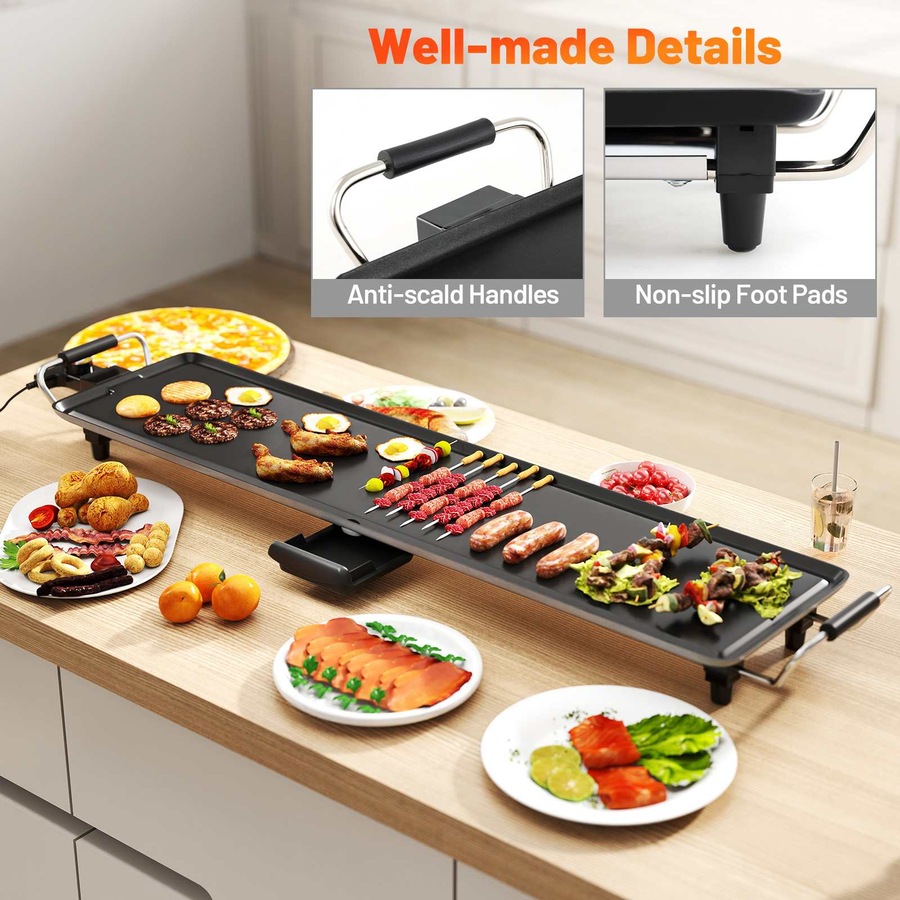 Costway 89cm BBQ Grill Electric Griddle Extra Large Teppanyaki Grill w/Insulated Handles/Drip Tray Nonstick