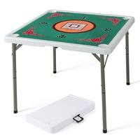 Costway 90cm Folding Mahjong Table 4 Player Game Card Table w/Cup Holders & Smooth Felt Mat Family Party Picnic