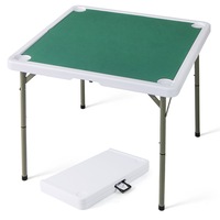 Costway 90cm Folding Mahjong Table 4 Player Game Card Table w/Cup Holders & Smooth Felt Mat Family Party Picnic Green