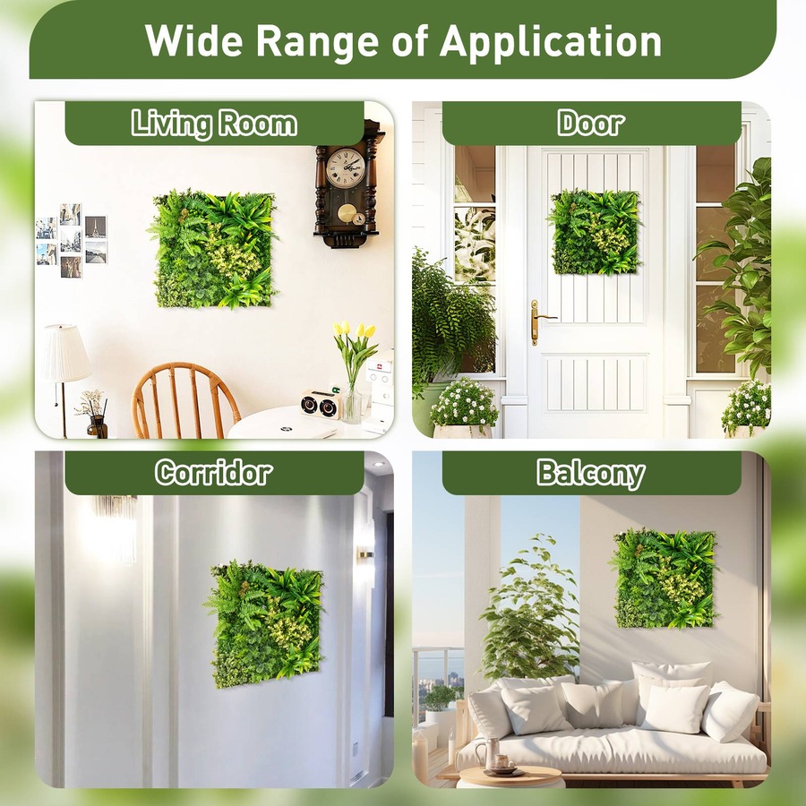 Costway Artificial Foliage Wall Art Indoor Outdoor Faux Plant Wall Decoration Greenery Hedge Balcony Green