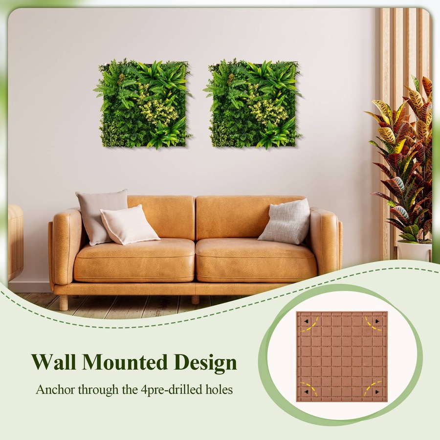 Costway Artificial Foliage Wall Art Indoor Outdoor Faux Plant Wall Decoration Greenery Hedge Balcony Green