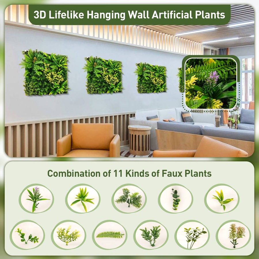 Costway Artificial Foliage Wall Art Indoor Outdoor Faux Plant Wall Decoration Greenery Hedge Balcony Green