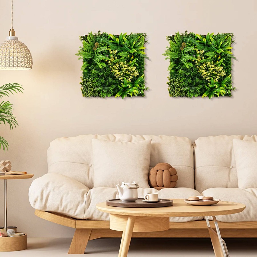 Costway Artificial Foliage Wall Art Indoor Outdoor Faux Plant Wall Decoration Greenery Hedge Balcony Green