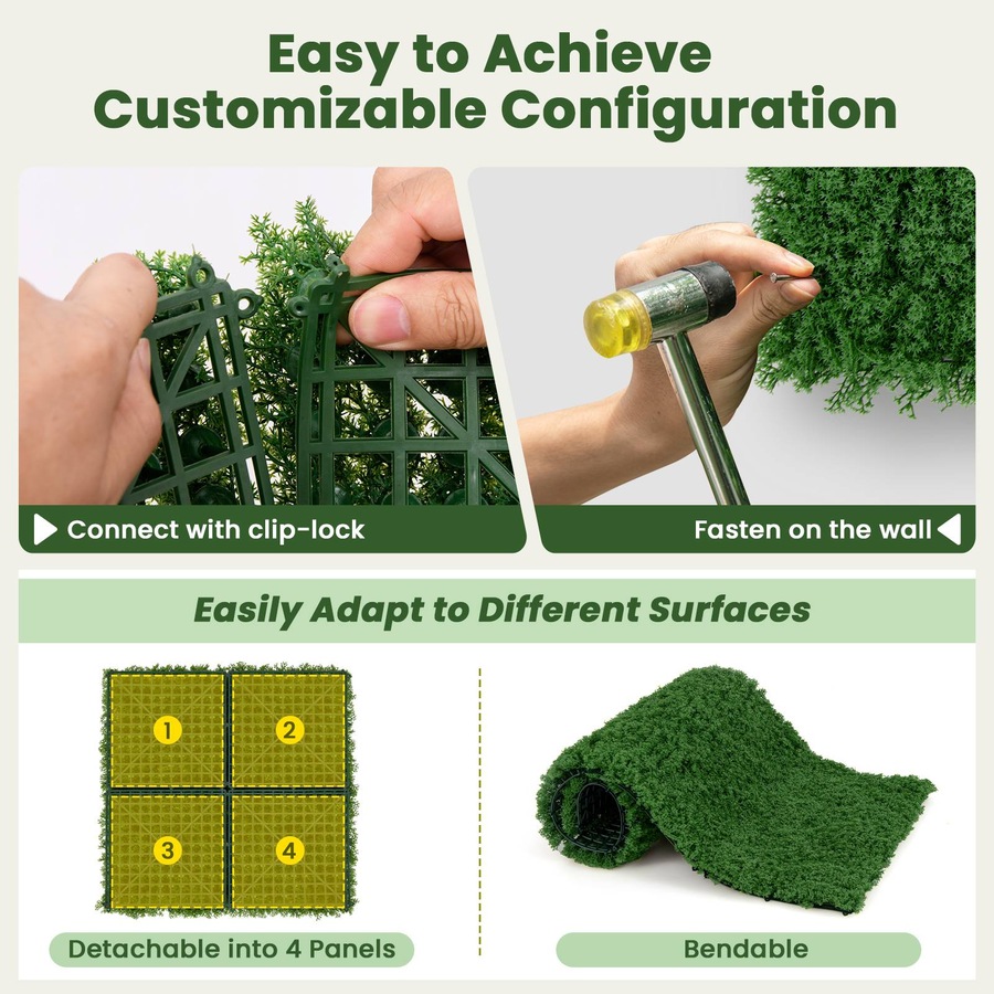 Costway Artificial Plant Wall Garden Fake Grass Wall Fence Artificial Vertical Grass Green