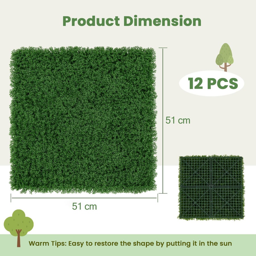 Costway Artificial Plant Wall Garden Fake Grass Wall Fence Artificial Vertical Grass Green