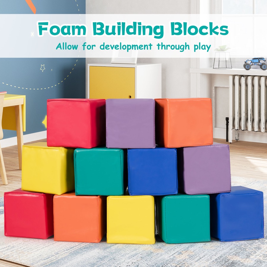 Costway Foam Building Blocks Indoor Active Toys Climb&Crawl Soft PlaysetGift Home Daycare 12pcs