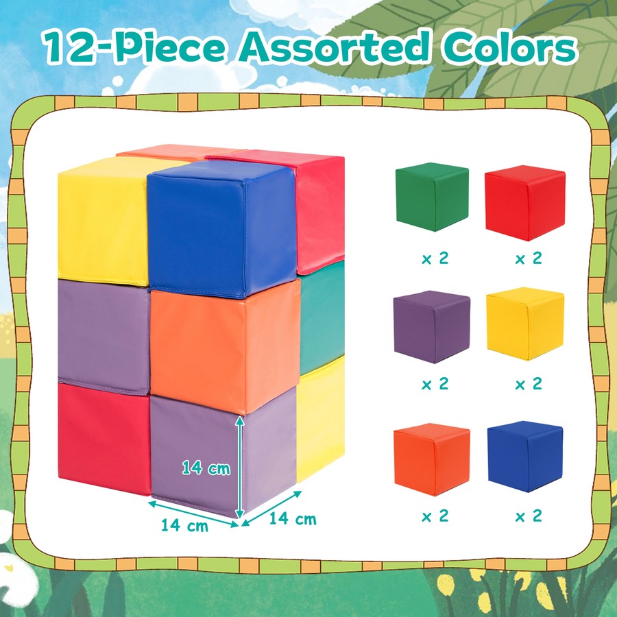 Costway Foam Building Blocks Indoor Active Toys Climb&Crawl Soft PlaysetGift Home Daycare 12pcs