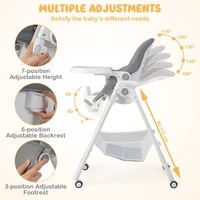 Costway High Chair Portable Dining Chair Folding Booster Seat Portable Feeding Grey