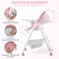 Costway High Chair Portable Dining Chair Folding Booster Seat Portable Feeding Pink