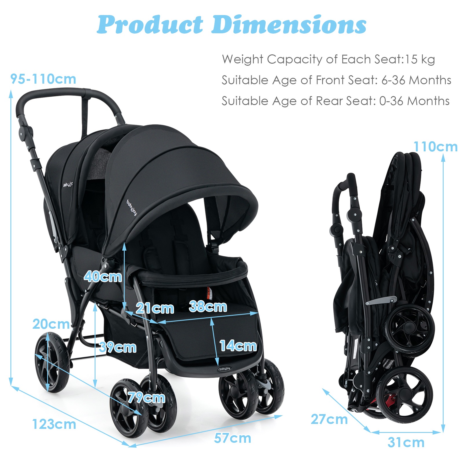 Costway foldable twin baby double stroller on sale