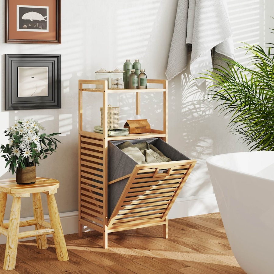 Buy Costway Bamboo Bathroom Storage Cabinet Modern Laundry Cupboard ...