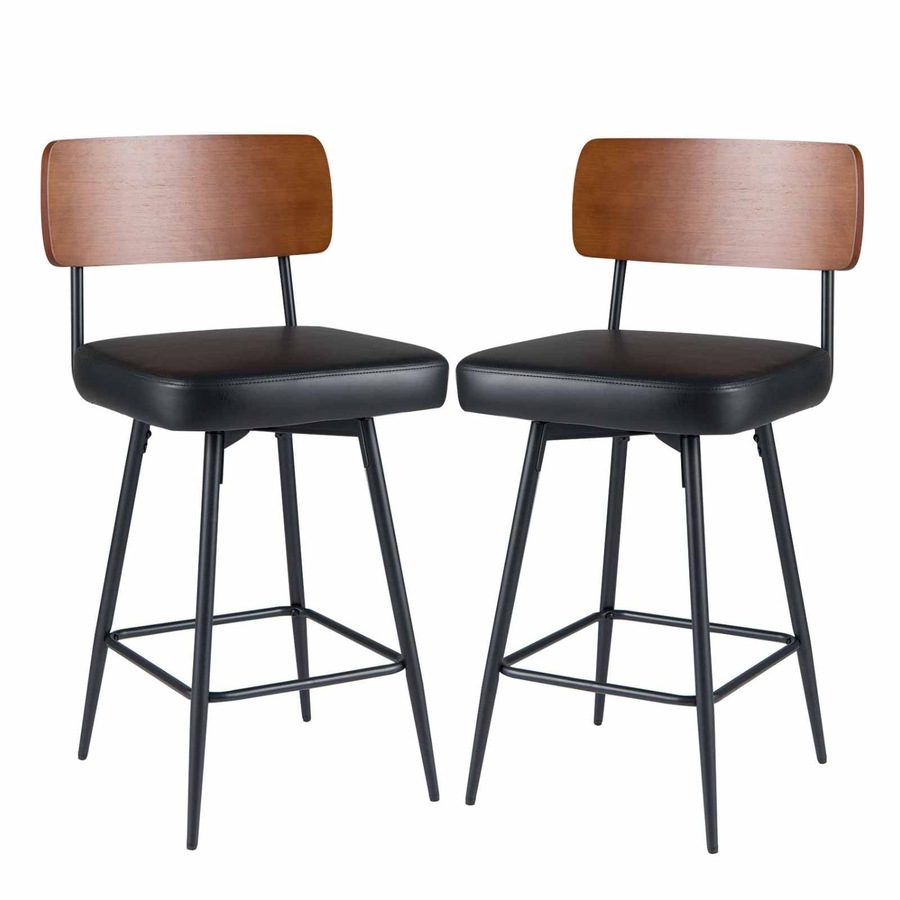 Costway Bar Stools Set of 2 Padded Barstools Swivel Counter Height Chair w/Footrest Kitchen Island Dining Room Black